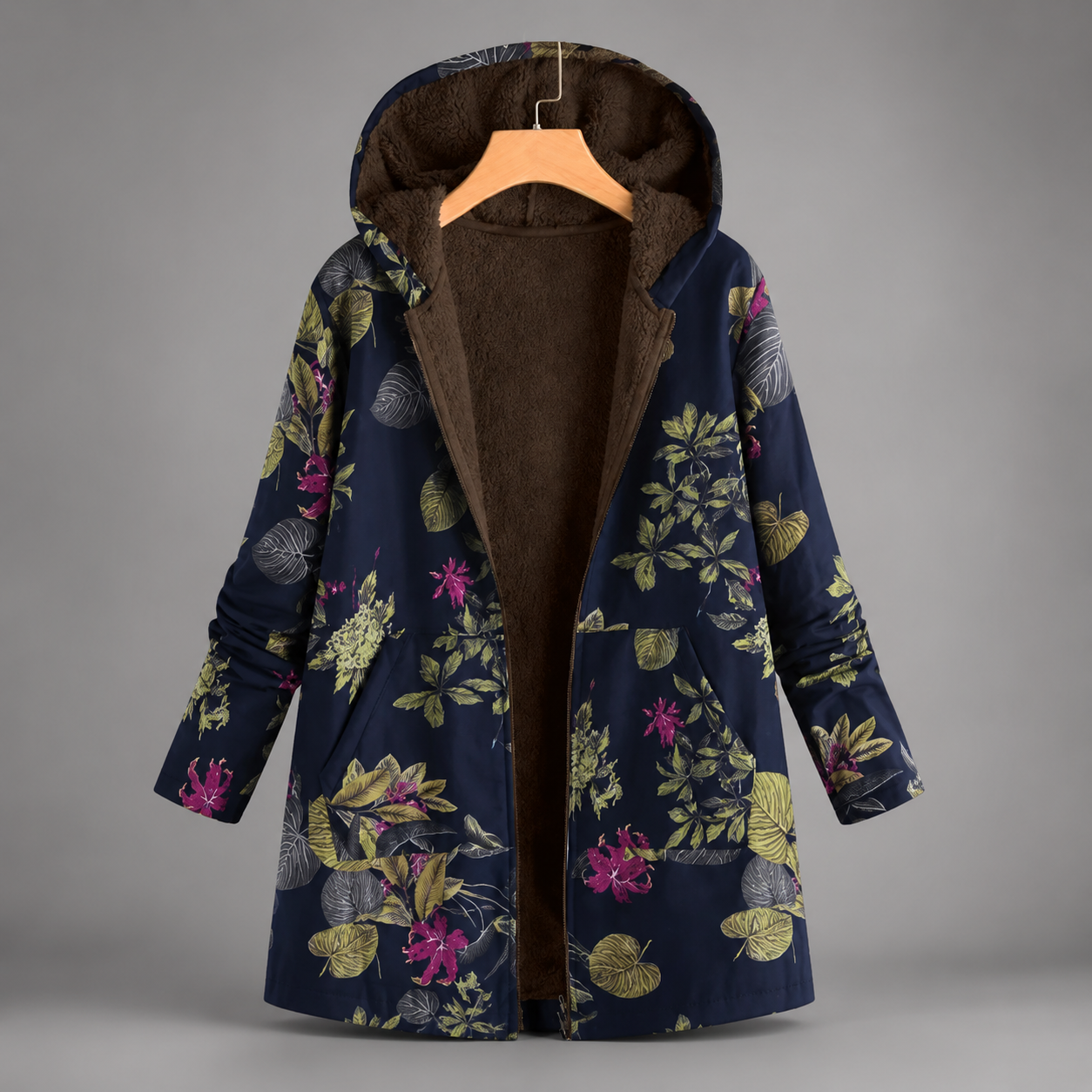 Floral Fleece Lined Hooded Coat - lining