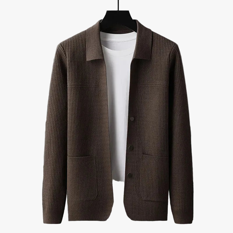 Men's rib knit button-front cardigan