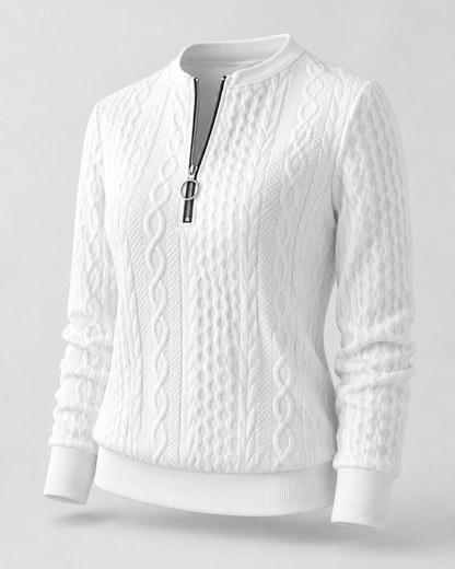 Cable Knit Quarter Zip Sweater - White