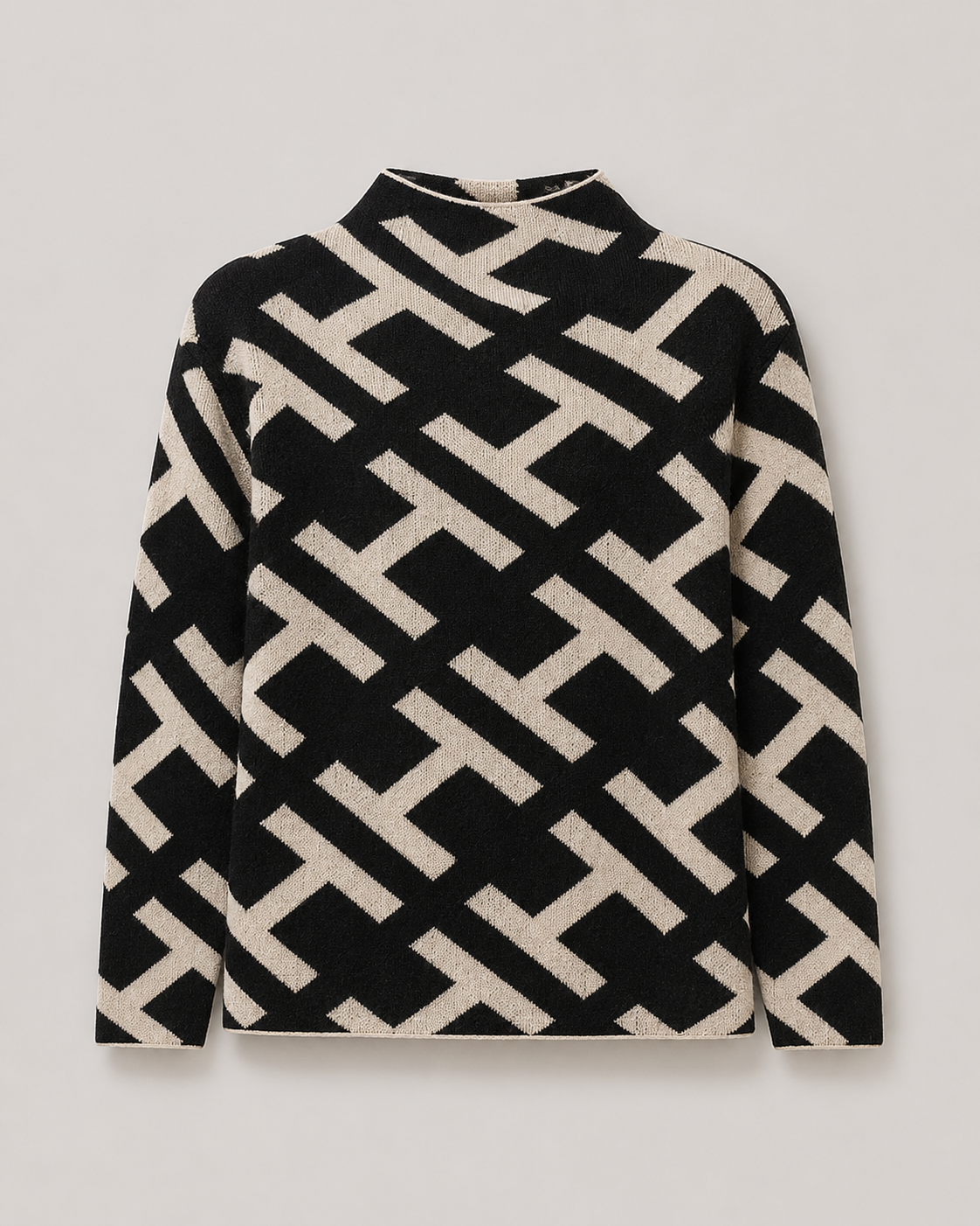 Geometric Jacquard Mock Neck Sweater