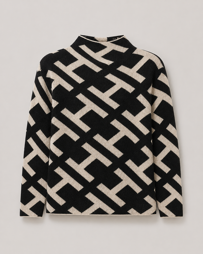 Geometric Jacquard Mock Neck Sweater