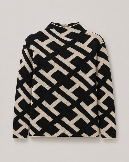 Geometric Jacquard Mock Neck Sweater