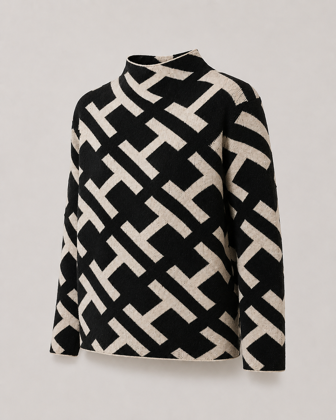 Geometric Jacquard Mock Neck Sweater - detail