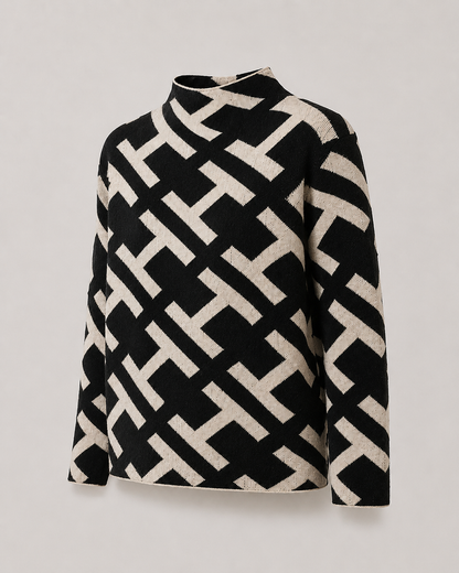 Geometric Jacquard Mock Neck Sweater - detail