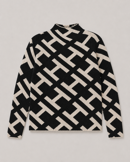 Geometric Jacquard Mock Neck Sweater - back