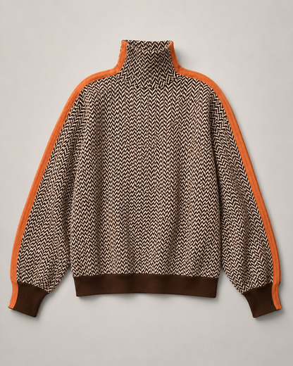 Herringbone Contrast Trim Turtleneck - detail