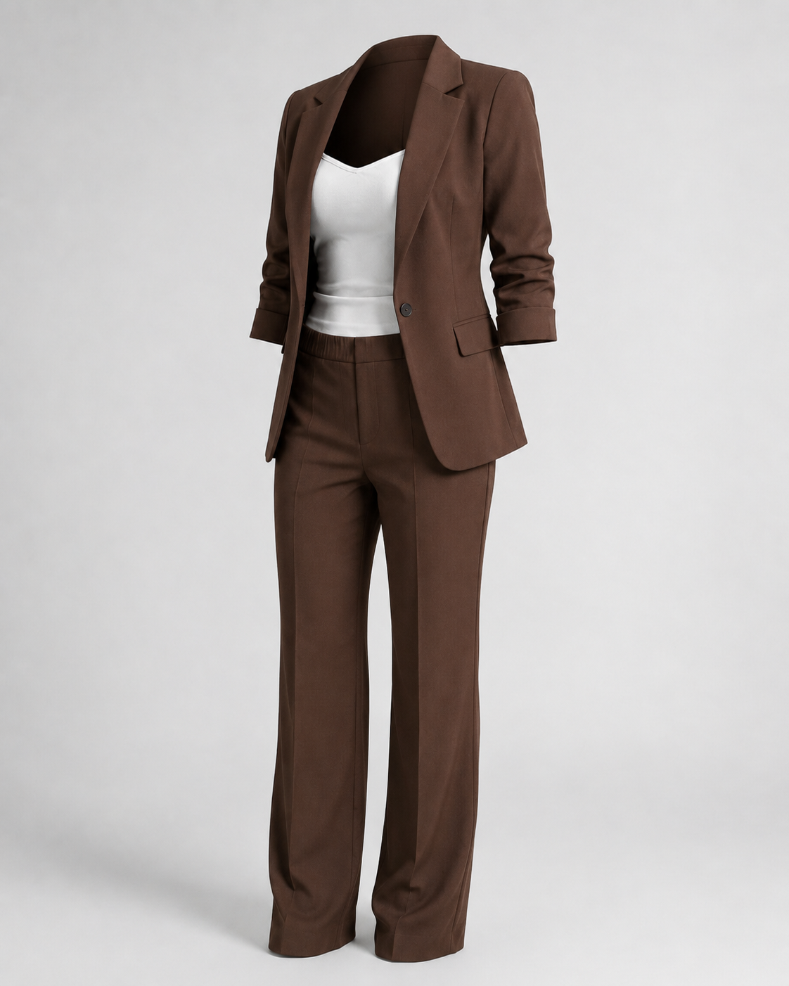 Tailored Two Piece Blazer Set - Chocolate Brown