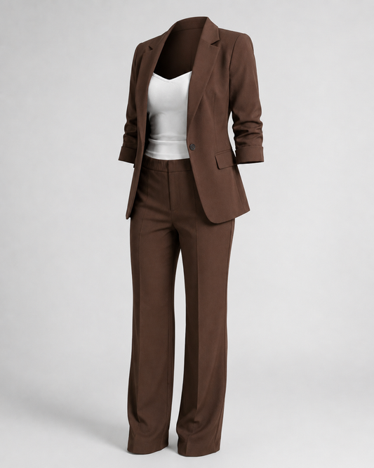 Tailored Two Piece Blazer Set - Chocolate Brown