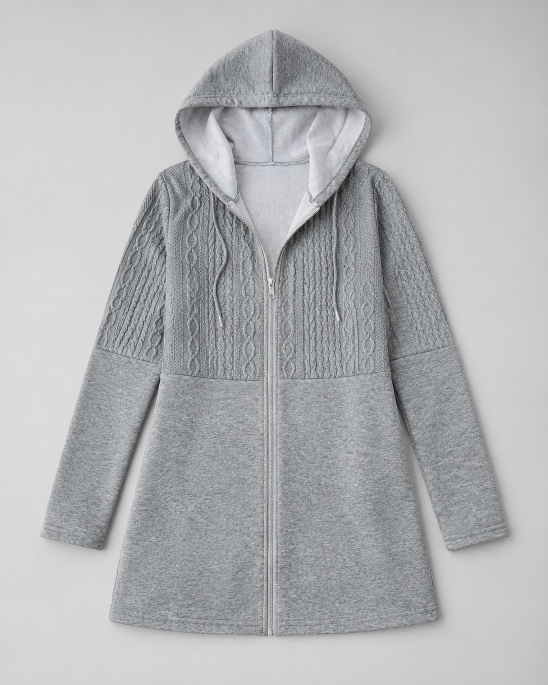 Cable Knit Hooded Zip Coat - detail