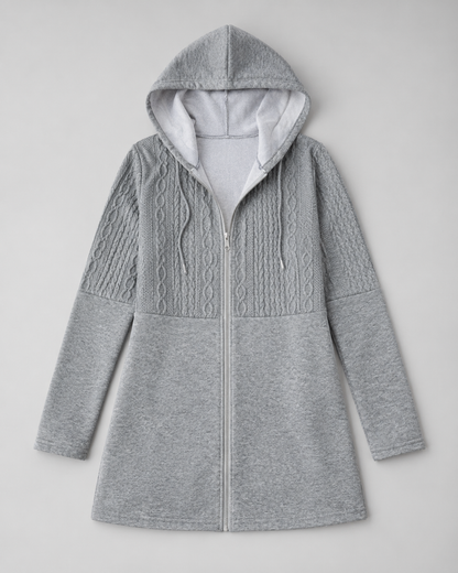 Cable Knit Hooded Zip Coat - detail