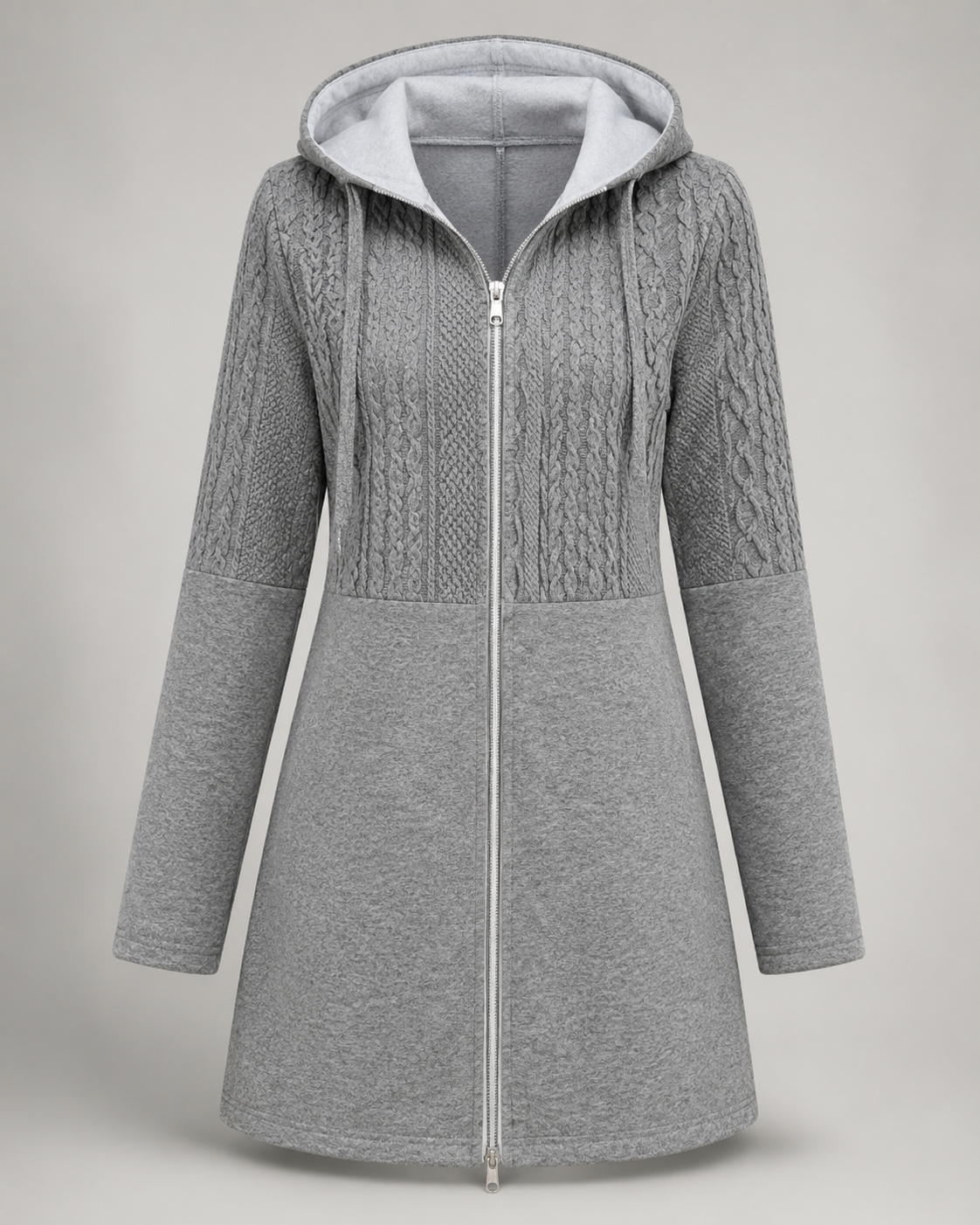 Cable Knit Hooded Zip Coat - back