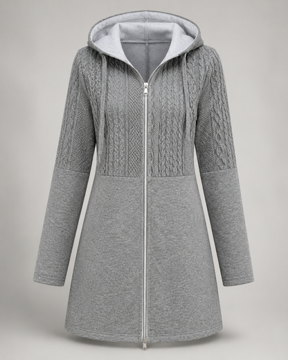 Cable Knit Hooded Zip Coat - back