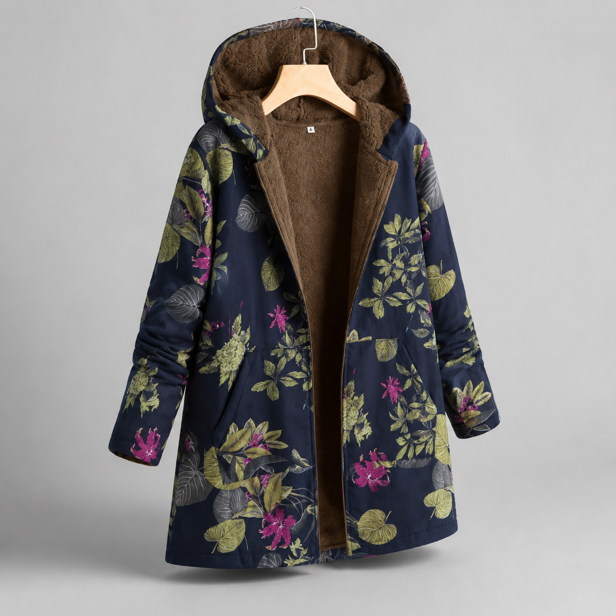 Floral Fleece Lined Hooded Coat - Navy Floral