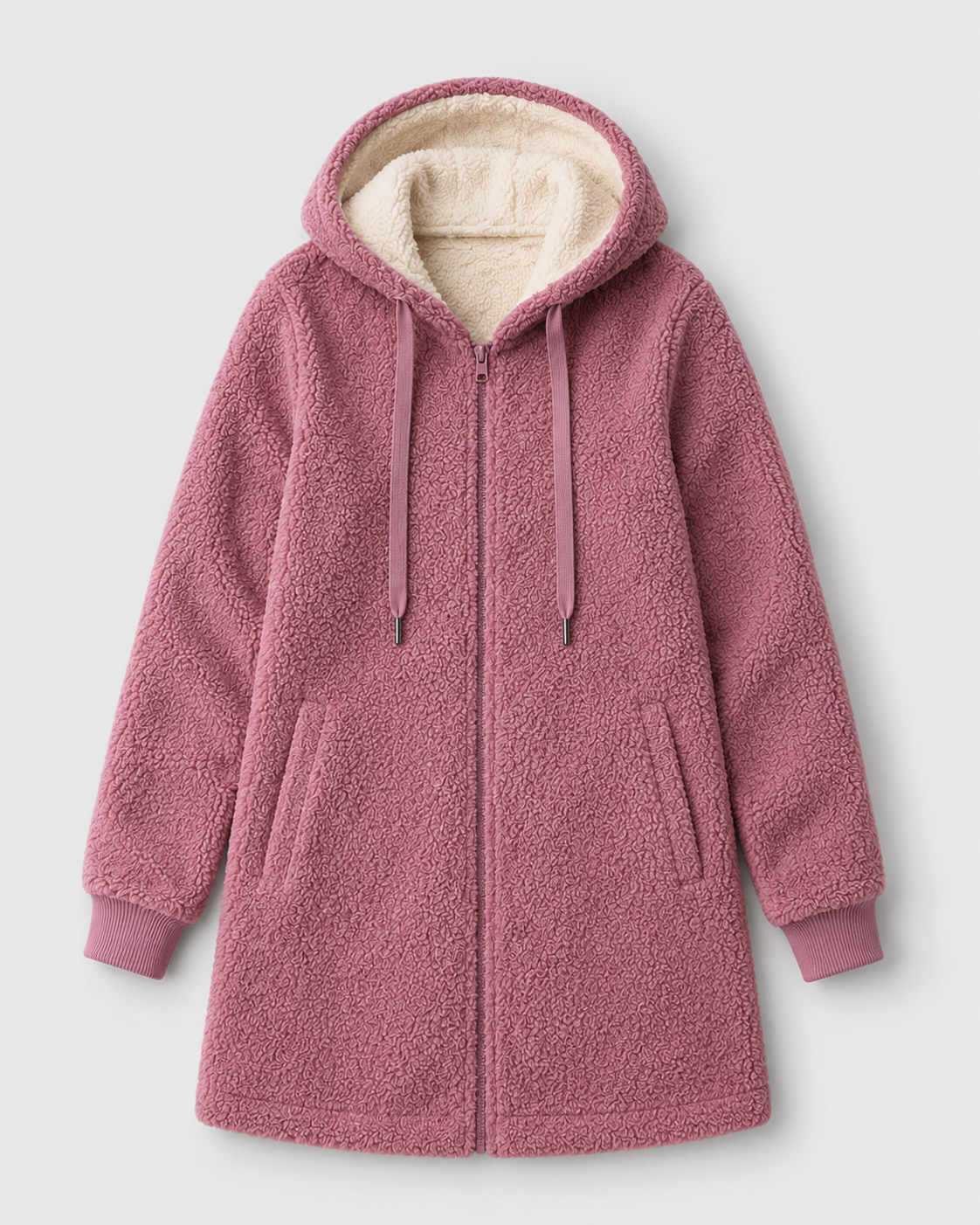 Sherpa Fleece Hooded Zip Coat - detail