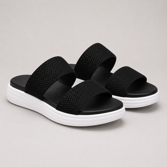 Knit Strap Platform Slides - Black