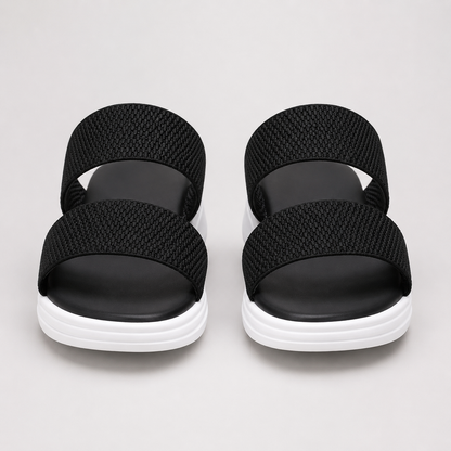 Knit Strap Platform Slides - top