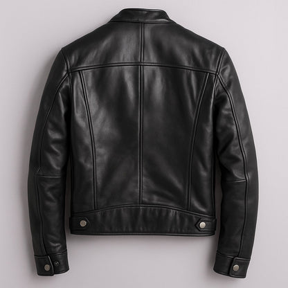 Men's vintage leather-look biker jacket with full zip front
