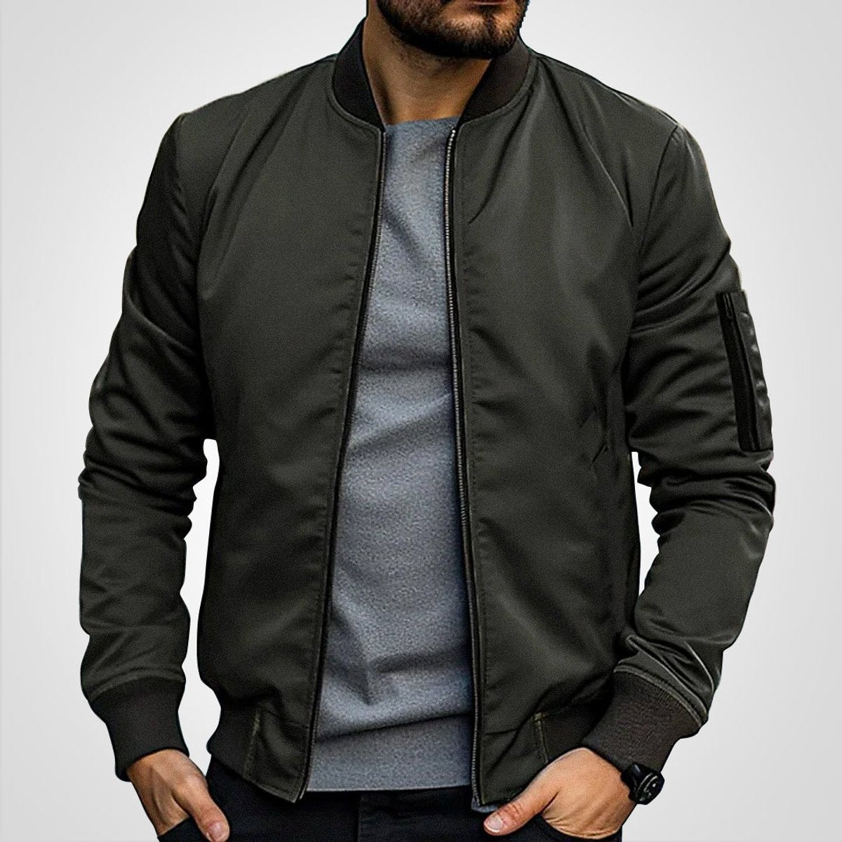 Men's Slim-Fit Zip Bomber Jacket - product view 5
