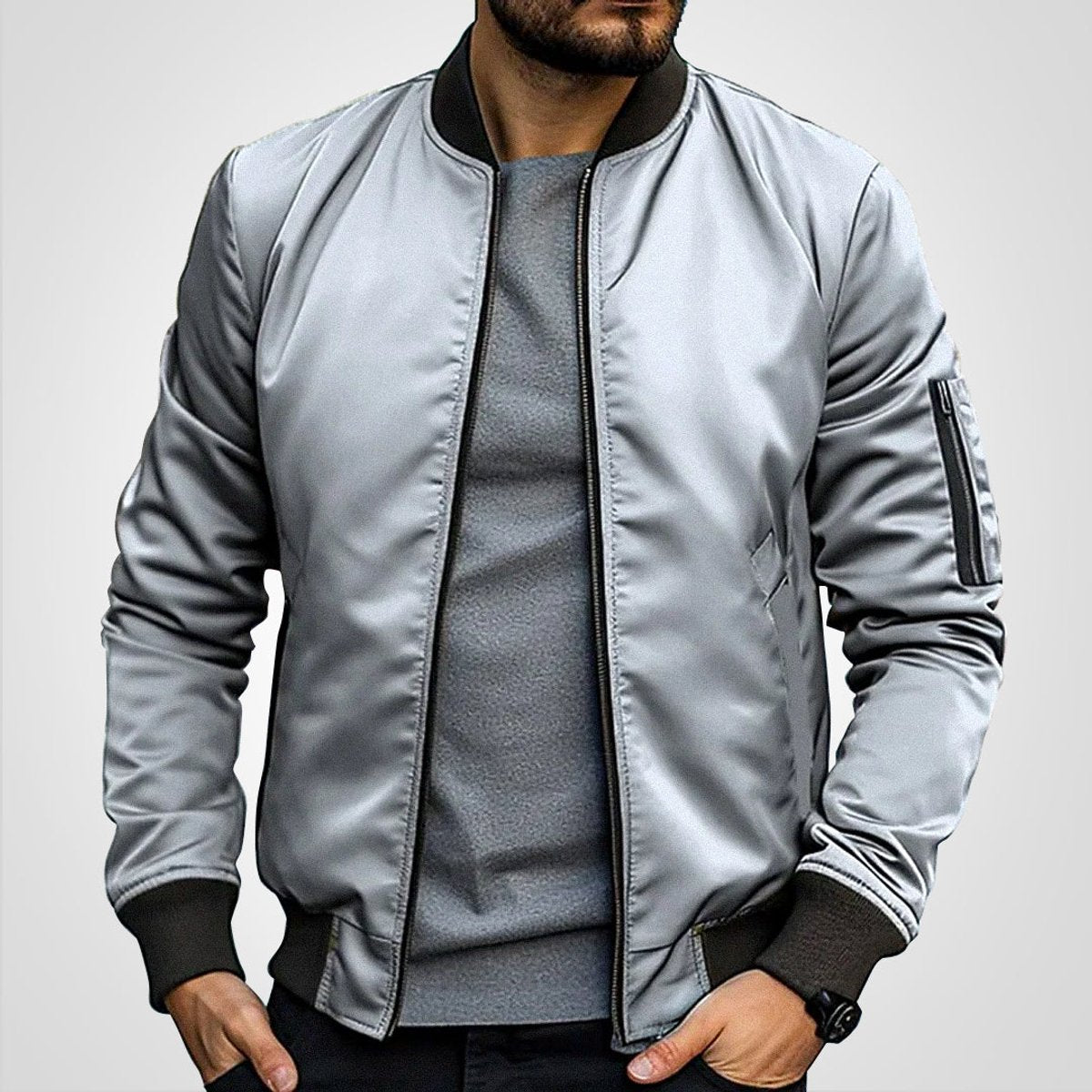 Men's Slim-Fit Zip Bomber Jacket - product view 7