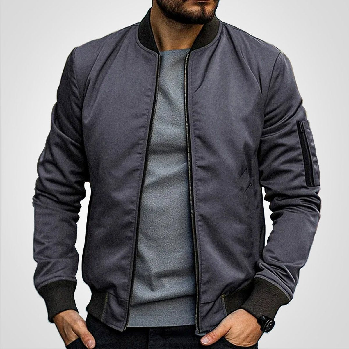 Men's Slim-Fit Zip Bomber Jacket - product view 8