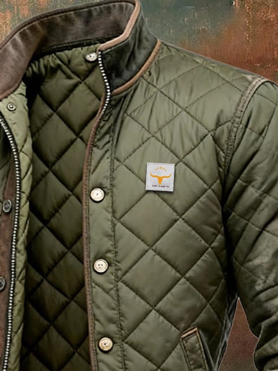 Men's Quilted Jacket Stand Collar Snap Button Bomber product view