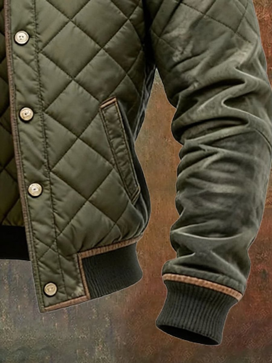 Men's Quilted Jacket Stand Collar Snap Button Bomber product view