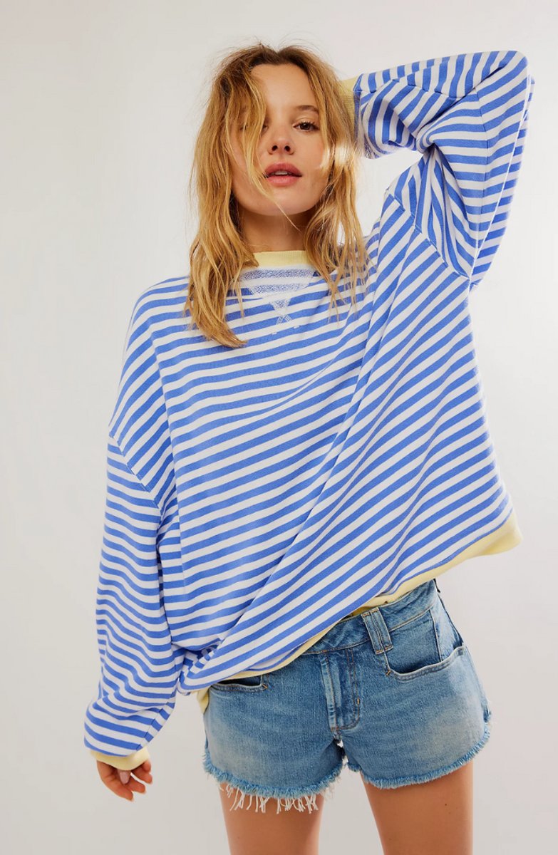 Women's Oversized Striped Long-Sleeve Pullover Sweater product view
