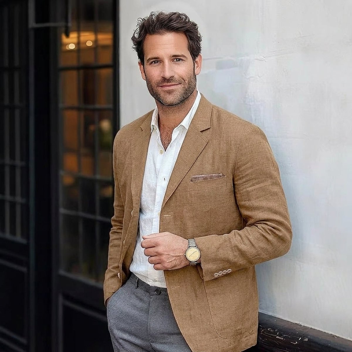 Men's Lightweight Linen Unstructured Blazer Jacket product view