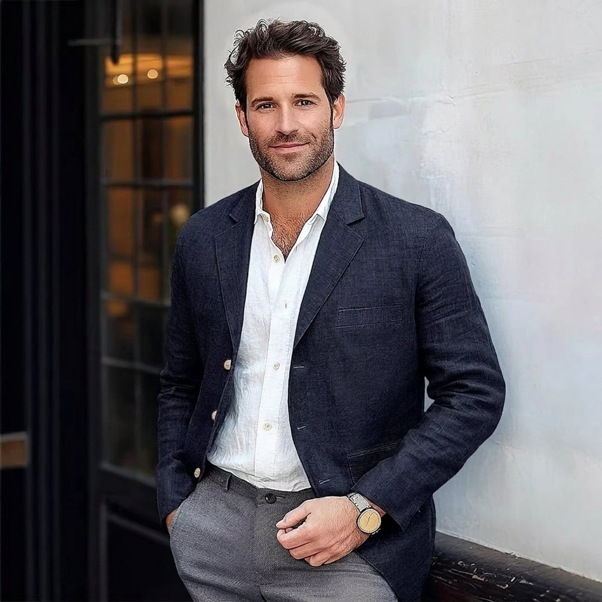 Men's Lightweight Linen Unstructured Blazer Jacket product view