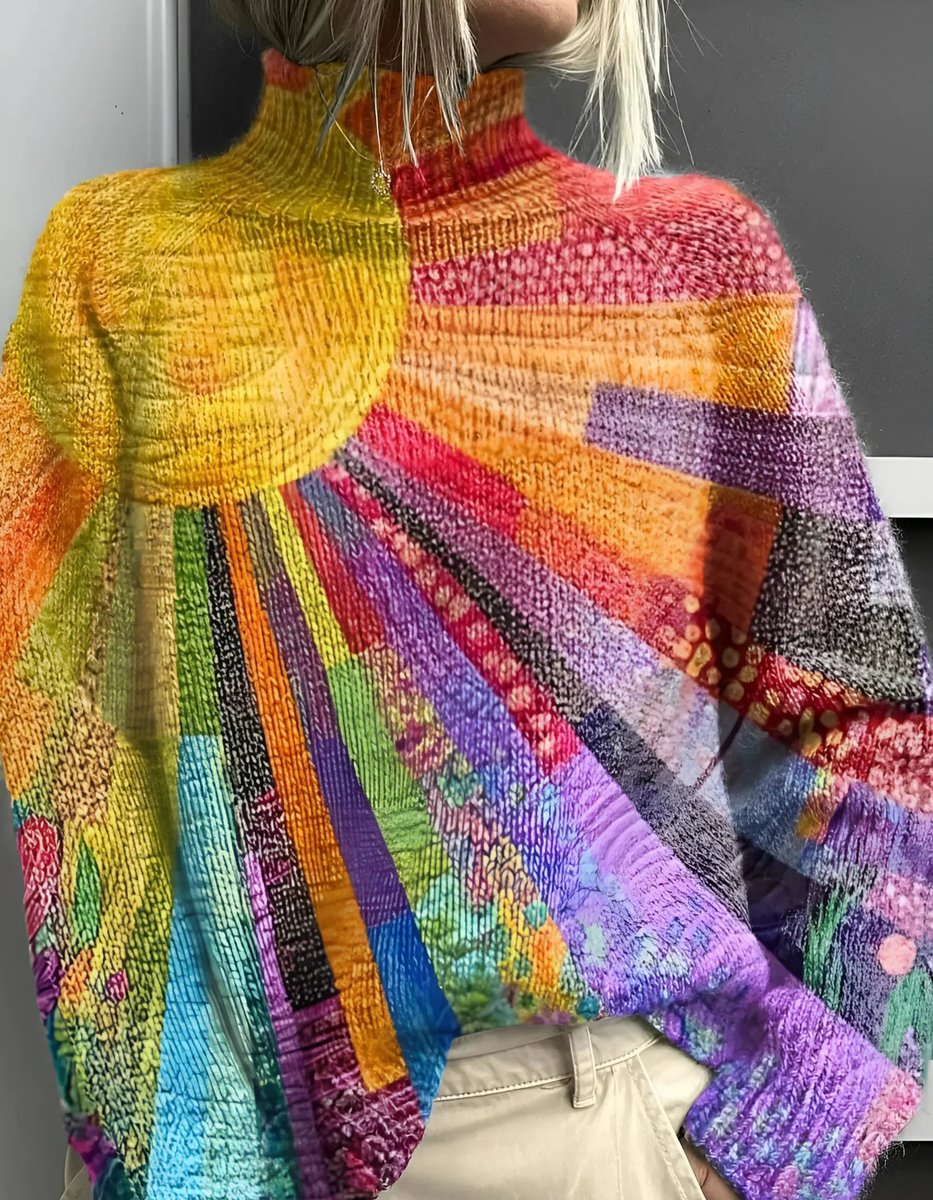 Women's Colorful Turtleneck Pullover Sweater Relaxed Knit product view