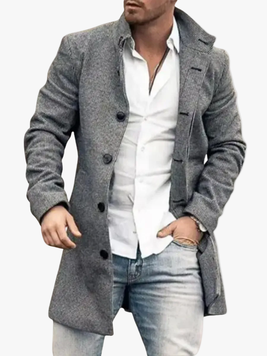 Men's Classic Twill Overcoat With Notch Lapels And Button Closure product view