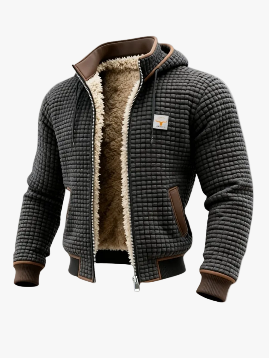 Men's Quilted Pile Lined Winter Jacket With Hood And Zip Front product view