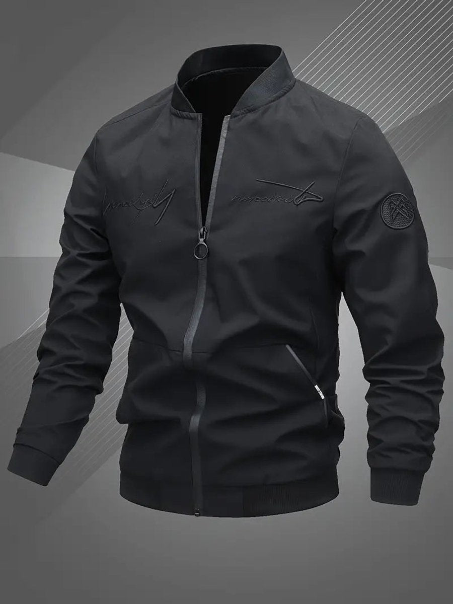 Men's Casual Zip-Up Polyester Bomber Jacket Baseball Collar product view