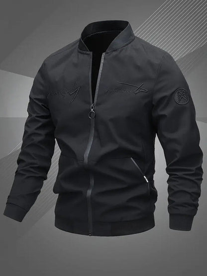 Men's Casual Zip-Up Polyester Bomber Jacket Baseball Collar product view