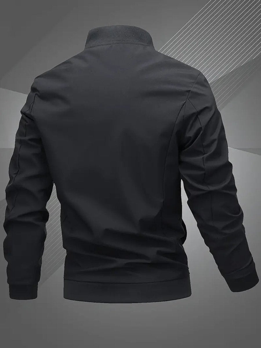 Men's Casual Zip-Up Polyester Bomber Jacket Baseball Collar product view