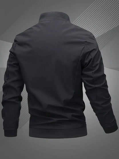 Men's Casual Zip-Up Polyester Bomber Jacket Baseball Collar product view