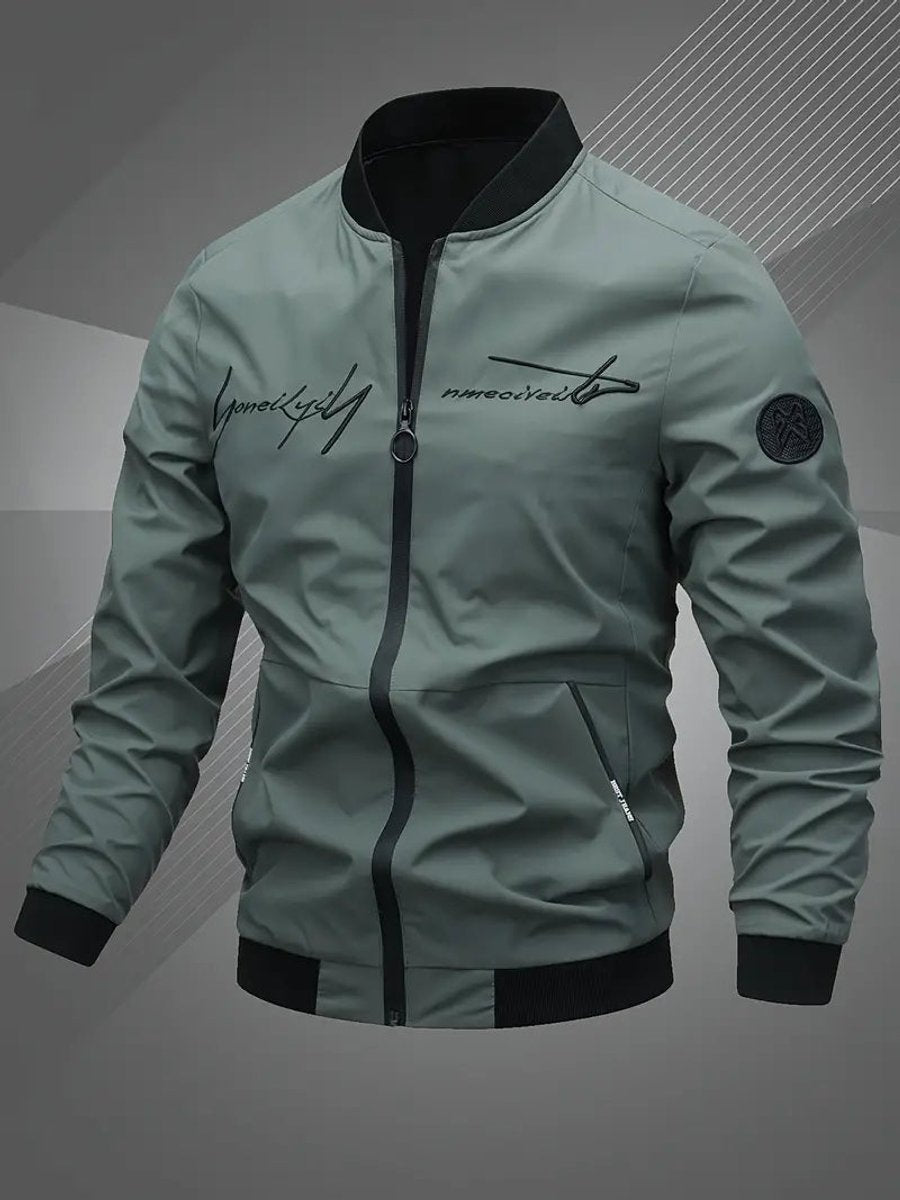 Men's Casual Zip-Up Polyester Bomber Jacket Baseball Collar product view