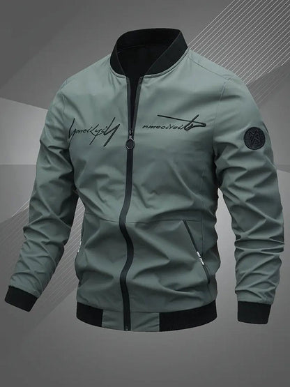 Men's Casual Zip-Up Polyester Bomber Jacket Baseball Collar product view