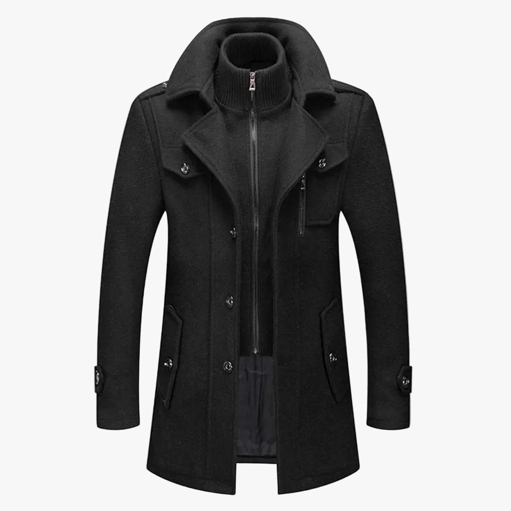 Men's Classic Coat In Brushed Weave With Zip Bib And Notch Lapels product view
