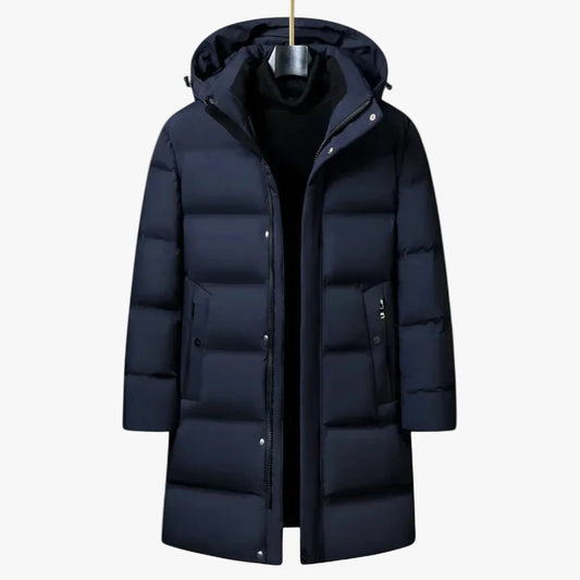 Men's Polyester Blend Longline Parka With Hood And Quilted Panels product view