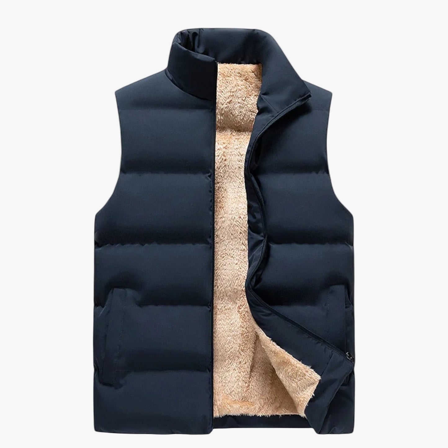 Men's Quilted Polyester Puffer Jacket With Fleece Lining And Stand Collar product view