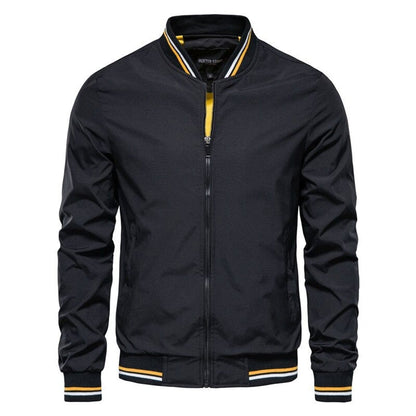 Men's Solid Zip-Up Bomber Jacket Ribbed Collar Cuffs product view