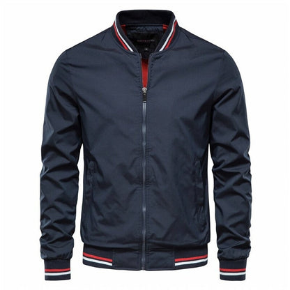 Men's Solid Zip-Up Bomber Jacket Ribbed Collar Cuffs product view