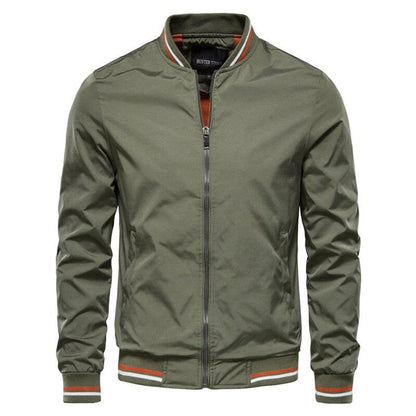 Men's Solid Zip-Up Bomber Jacket Ribbed Collar Cuffs product view