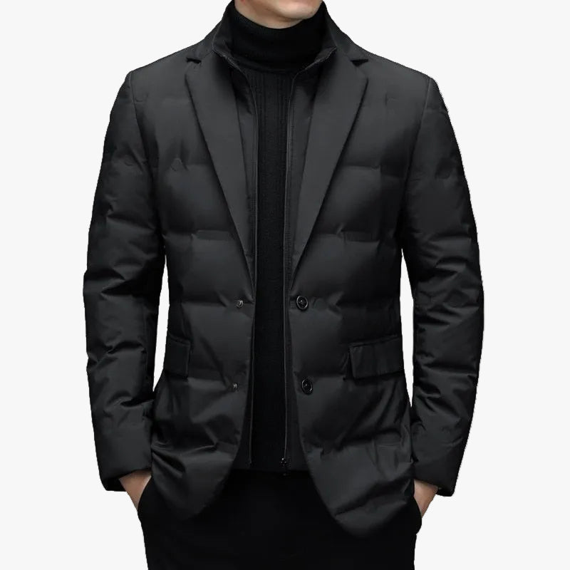 Men's Woven Puffer Jacket With Notch Lapel And Flap Pockets product view