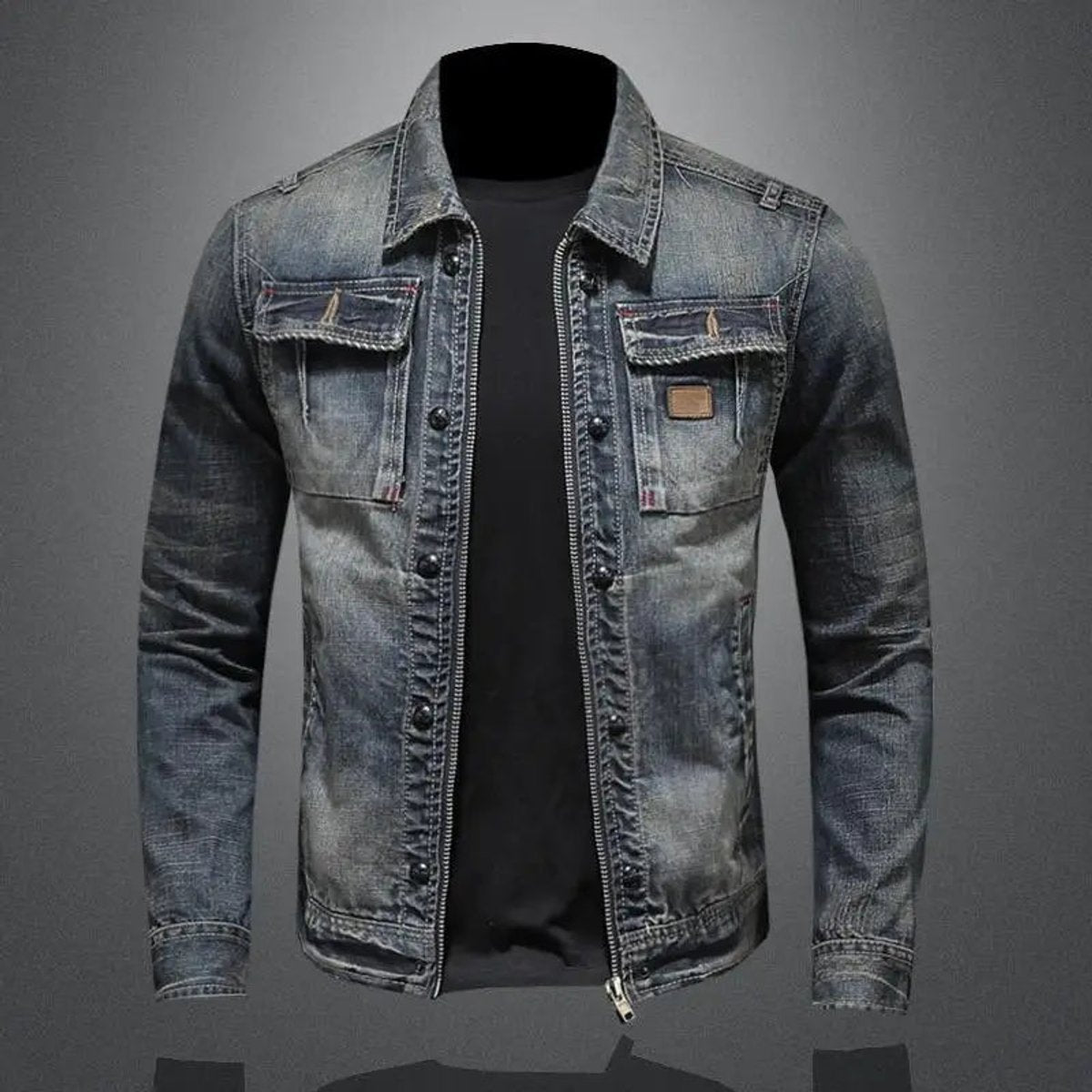 Men's Retro Washed Denim Zip-Up Jacket Casual Outerwear Coat product view