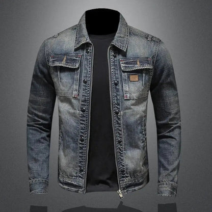 Men's Retro Washed Denim Zip-Up Jacket Casual Outerwear Coat product view