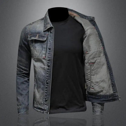 Men's Retro Washed Denim Zip-Up Jacket Casual Outerwear Coat product view