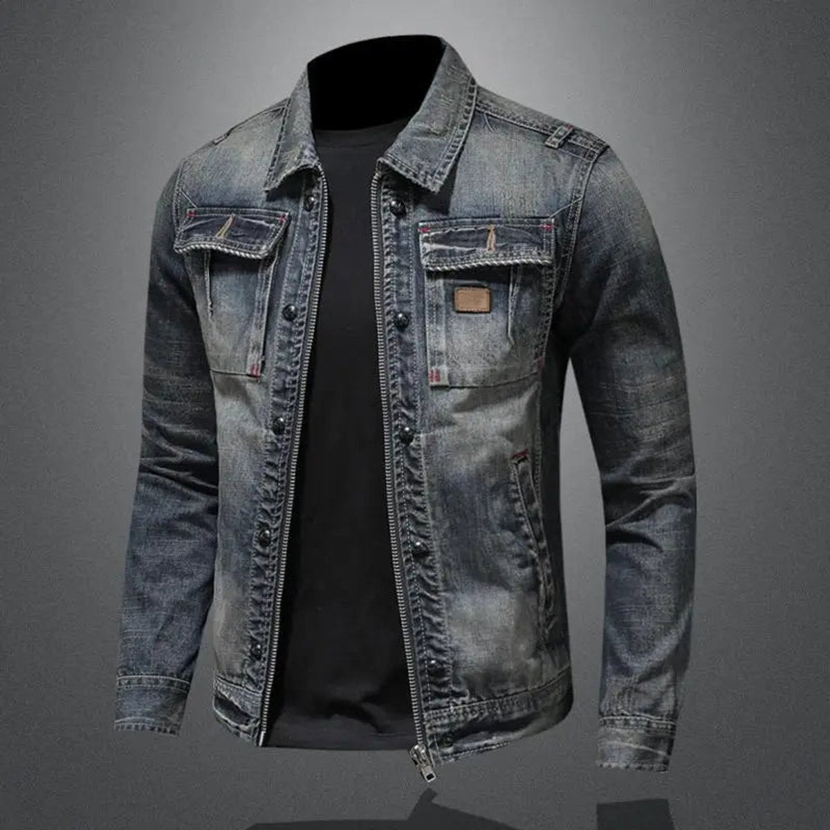 Men's Retro Washed Denim Zip-Up Jacket Casual Outerwear Coat product view