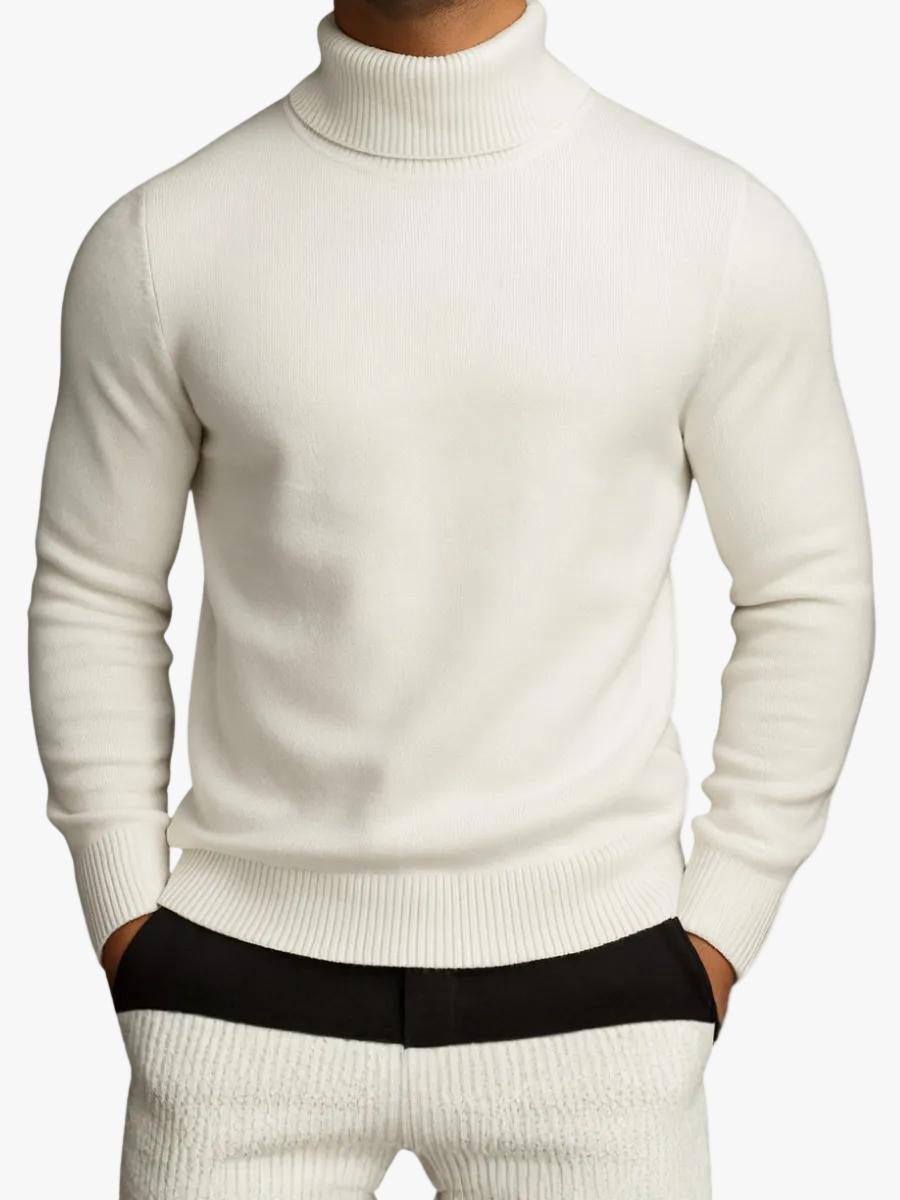 Men's Classic Knit Turtleneck Sweater With Ribbed Neck And Hem product view